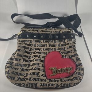 Juicy Couture Tan and Black Crossbody Bag with Red Heart